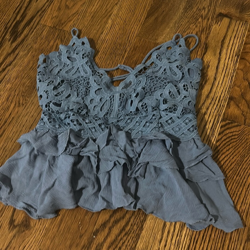 Blue cropped spaghetti strap tank